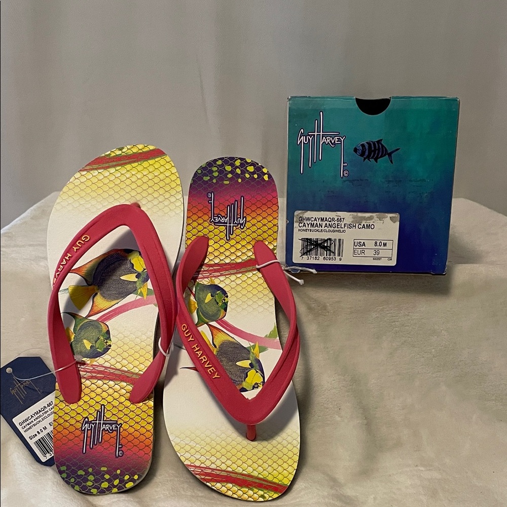 Guy Harvey Pinkish/coral and Yellow Angelfish Sandals